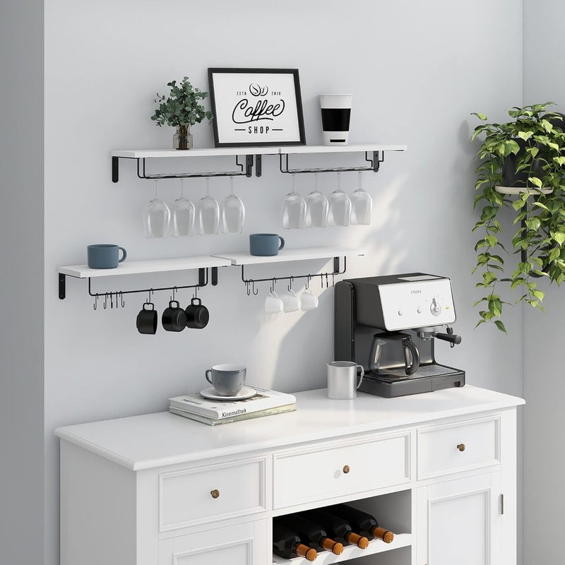 Afuly Coffee Bar Shelf, 20 Inch Wall Mounted Shelves for Mugs & Glasses, Floating Shelves with 8 Hooks, Coffee Cup Wall Holder, Set of 2 - Image 5